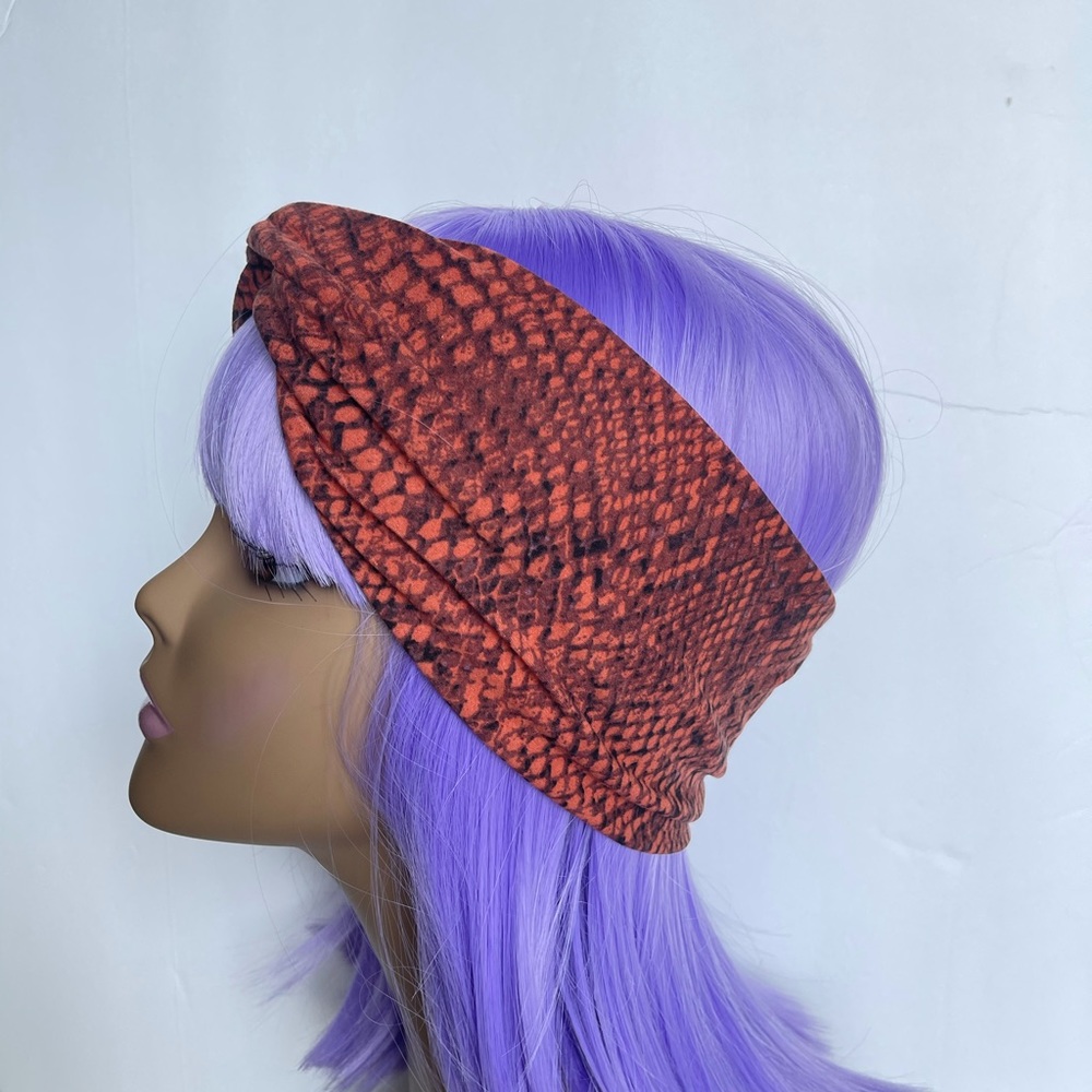 Orange & Black Snake Print Turban Headband